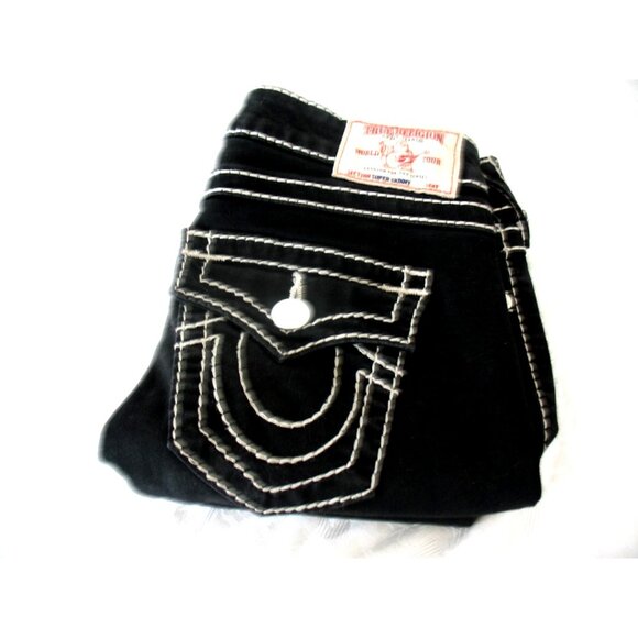 True Religion Flap Relaxed Straight Jeans Women's 29  Black NWOT - Picture 1 of 11